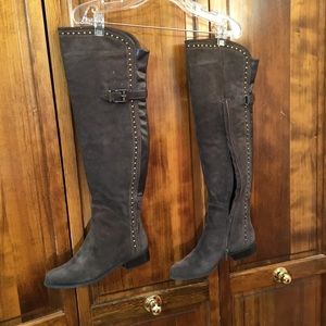 Vaneli knee boots, suede/leather, 22”, 6M, side zipper, calf buckle, near new